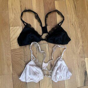 Set of black and pink silk Kiki De Montparnasse bralettes